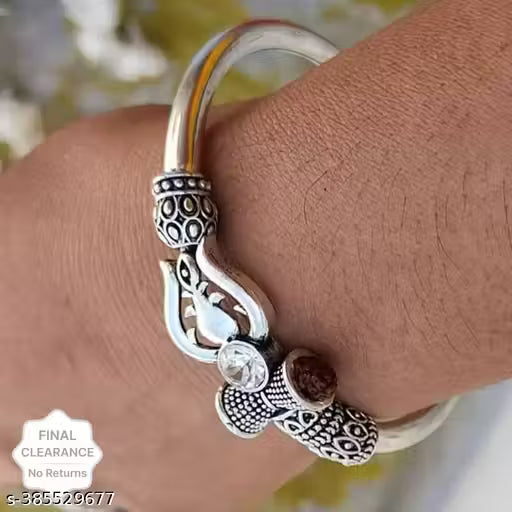 Modern+Spritual Vibes Dimond Trisul Bholenath Silver Kada (pack of 1)