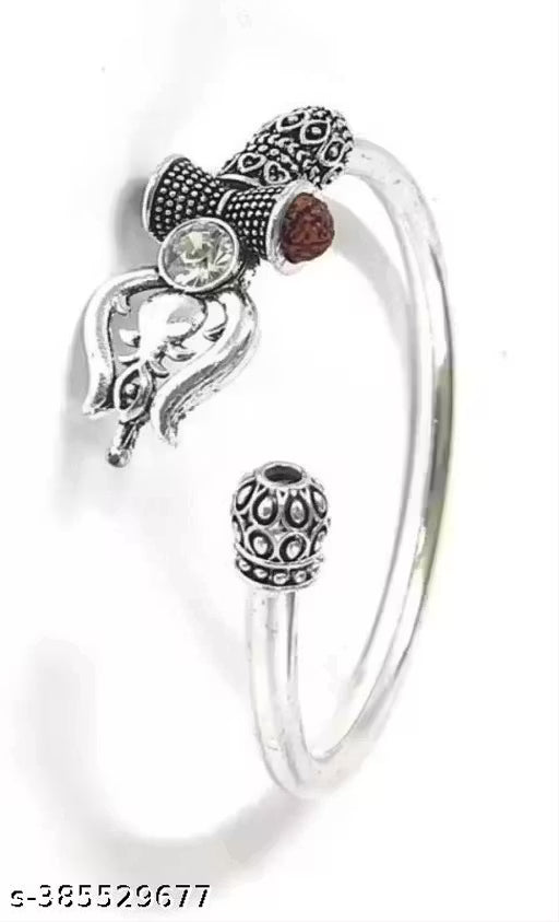 Modern+Spritual Vibes Dimond Trisul Bholenath Silver Kada (pack of 1)