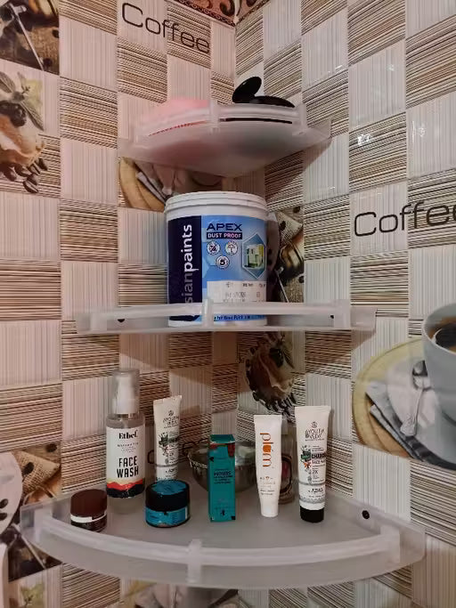 Multi Use Bathroom Corner Set ( Size 5/7/9 Inch) Plastic Wall Shelf (Number of Shelves - 3, White)