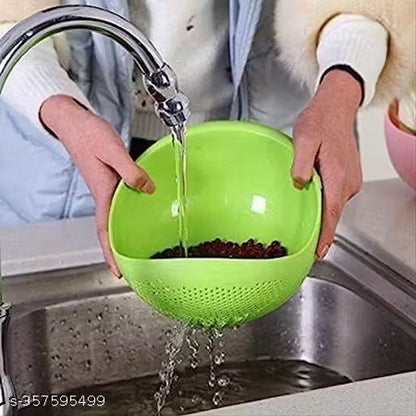 Rice & Fruits  Durable  Washing Bowl with Handle (Pack Of 1, Green)