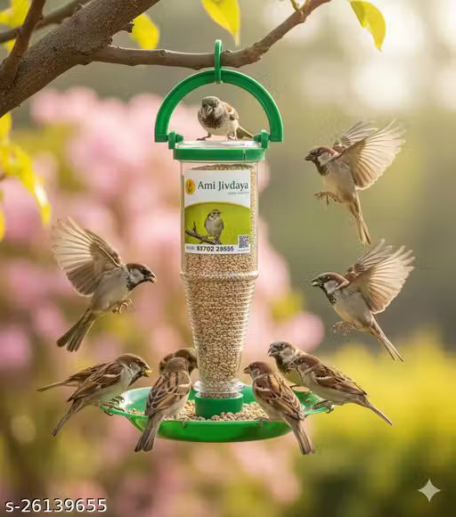 Plastic Bird and Water Feeder with Holding Handle for Balcony Grill, Outdoors trees