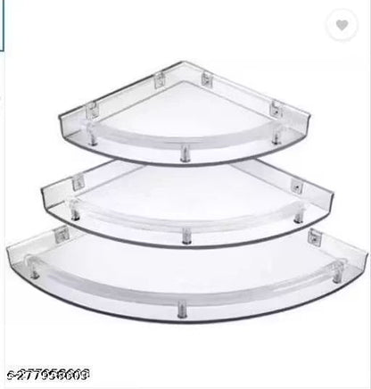 Multi Use Bathroom Corner Set ( Size 5/7/9 Inch) Plastic Wall Shelf (Number of Shelves - 3, White)