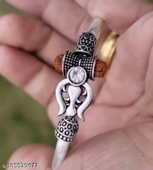 Modern+Spritual Vibes Dimond Trisul Bholenath Silver Kada (pack of 1)