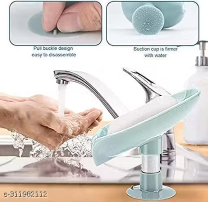 Modern Style Leaf Shape Soap Holder Stand (Pack of 2) Self Draining for Bathroom Kitchen Wall Mounted Plastic Soap Dish Tray Cady Bathroom Accessories Set No Drilling Multi Color (Leaf-SOAP-Dish-2)