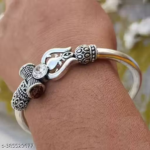 Modern+Spritual Vibes Dimond Trisul Bholenath Silver Kada (pack of 1)