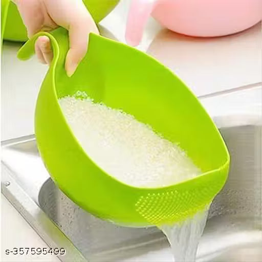 Rice & Fruits  Durable  Washing Bowl with Handle (Pack Of 1, Green)
