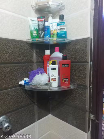 Multi Use Bathroom Corner Set ( Size 5/7/9 Inch) Plastic Wall Shelf (Number of Shelves - 3, White)