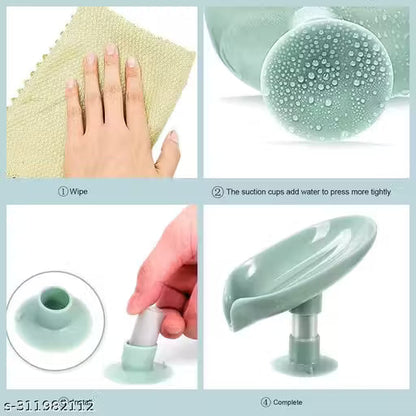 Modern Style Leaf Shape Soap Holder Stand (Pack of 2) Self Draining for Bathroom Kitchen Wall Mounted Plastic Soap Dish Tray Cady Bathroom Accessories Set No Drilling Multi Color (Leaf-SOAP-Dish-2)