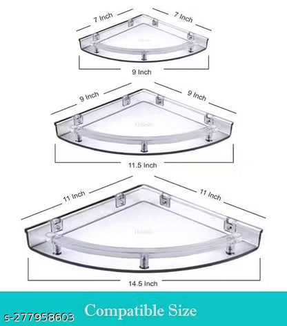 Multi Use Bathroom Corner Set ( Size 5/7/9 Inch) Plastic Wall Shelf (Number of Shelves - 3, White)