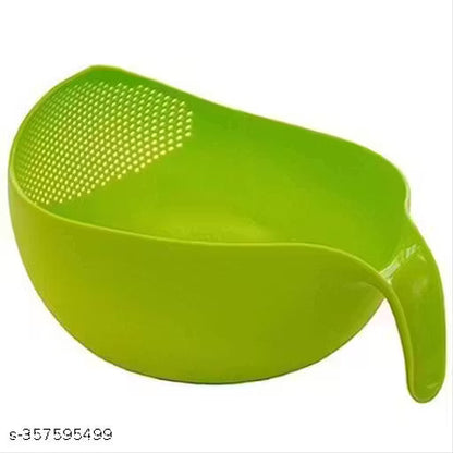 Rice & Fruits  Durable  Washing Bowl with Handle (Pack Of 1, Green)